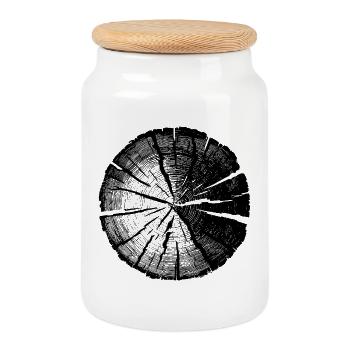 Baumscheibe Schwarz – Jahresringe Naturdesign - Keksdose mit Holzdeckel - Weiß - Vorne