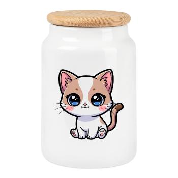 Calico Kawaii Kätzchen-Anhänger - Keksdose mit Holzdeckel - Weiß - Vorne