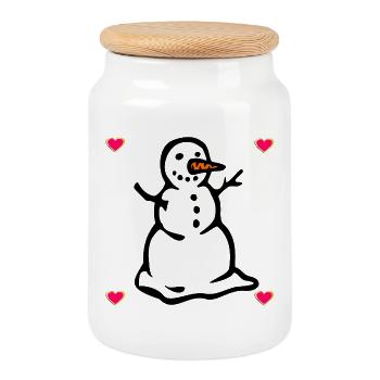 Schneemann Herz - Keksdose mit Holzdeckel - Weiß - Vorne