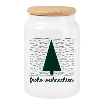 Sapin de Noël Minimaliste - Boîte à biscuits avec couvercle en bois - blanc - Devant
