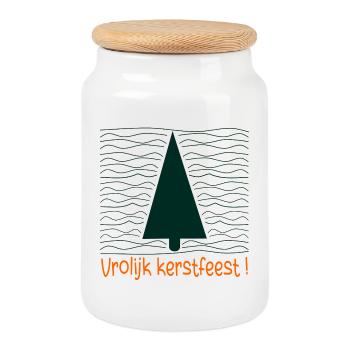Merry Christmas Christmas Tree - Cookie Jar with Wooden Lid - white - Front