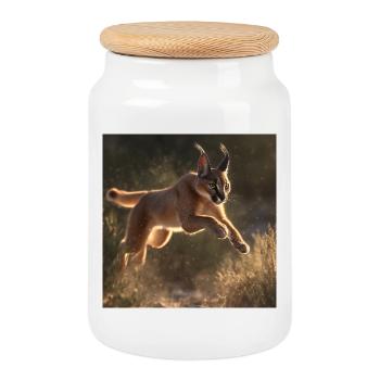 Caracal in the Leap – Ferocity in Motion - Cookie Jar with Wooden Lid - white - Front