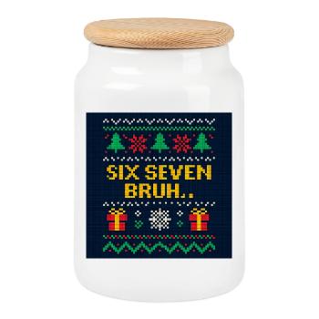 Six Seven Bruh Weihnachtsstrick - Keksdose mit Holzdeckel - Weiß - Vorne