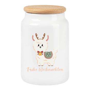 Un alpaga déguisé en renne souhaite un joyeux Noël - Boîte à biscuits avec couvercle en bois - blanc - Devant