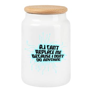 L’IA ne peut pas me remplacer Je ne fais rien Blague humoristique - Boîte à biscuits avec couvercle en bois - blanc - Devant