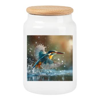 Eisvogel im Flug der flinke Kingfisher Moment - Keksdose mit Holzdeckel - Weiß - Vorne