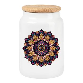 Lebendige Mandala-Blüte - Keksdose mit Holzdeckel - Weiß - Vorne