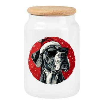 Festive Great Dane with sunglasses - Cookie Jar with Wooden Lid - white - Front