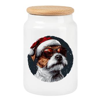 Weihnachtsdogge mit Sonnenbrille - Keksdose mit Holzdeckel - Weiß - Vorne
