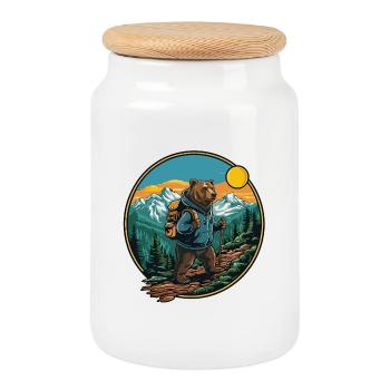 Cute Bear Hiking Camping Mountain Adventure - Keksdose mit Holzdeckel - Weiß - Vorne