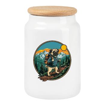 Randonnée de carlin mignonne Camping Aventure en montagne - Boîte à biscuits avec couvercle en bois - blanc - Devant