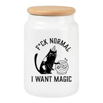 Merde Normal, je veux un chat rétro magique - Boîte à biscuits avec couvercle en bois - blanc - Devant