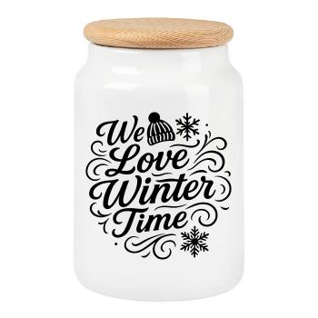 Nous aimons l’hiver - Boîte à biscuits avec couvercle en bois - blanc - Devant