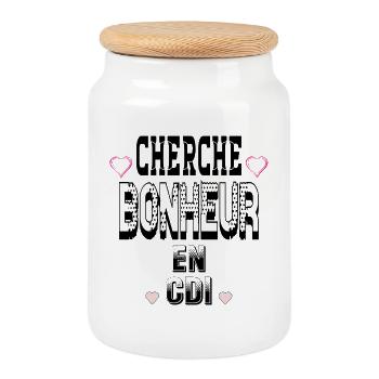 Cherche Bonheur en CDI - Boîte à biscuits avec couvercle en bois - blanc - Devant