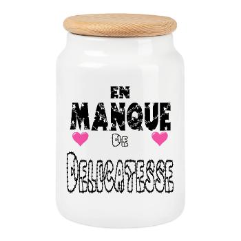 En Manque de Délicatesse - Boîte à biscuits avec couvercle en bois - blanc - Devant