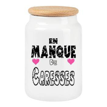 En Manque de Caresses - Boîte à biscuits avec couvercle en bois - blanc - Devant