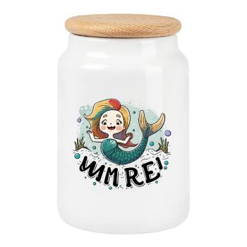 Illustration de la sirène arc-en-ciel éclaboussurée - Boîte à biscuits avec couvercle en bois - blanc - Devant