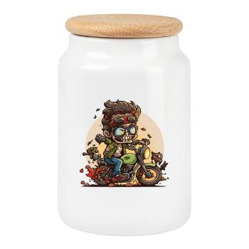 Motoskeleton in autumn - Cookie Jar with Wooden Lid - white - Front