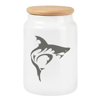 Shark - Cookie Jar with Wooden Lid - white - Front