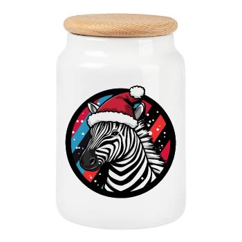 Zèbre avec un chapeau de Père Noël - Boîte à biscuits avec couvercle en bois - blanc - Devant