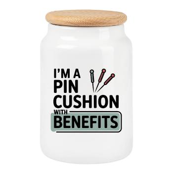 Je suis acupuncteur de coussins d’épingles avec des avantages - Boîte à biscuits avec couvercle en bois - blanc - Devant