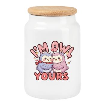 Cuddly Owls Lovers - Cookie Jar with Wooden Lid - white - Front