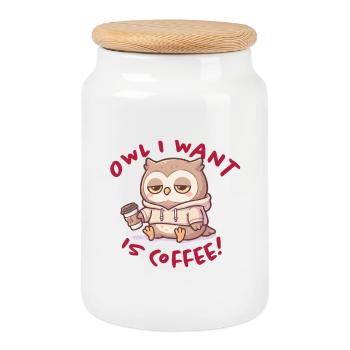 Coffee Love Owl Pullover Hoodie - Cookie Jar with Wooden Lid - white - Front