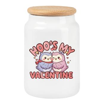 Hoo's My Valentine Cuddly Owls - Cookie Jar with Wooden Lid - white - Front