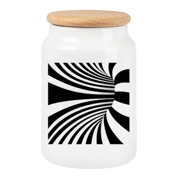 Hypnotic Black and White Waves - Cookie Jar with Wooden Lid - white - Front