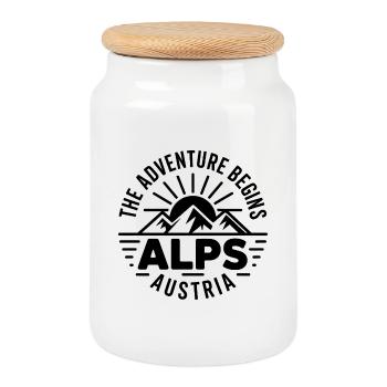 Alps - The Adventure begins - Souvenir Design - Cookie Jar with Wooden Lid - white - Front