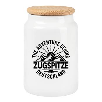 Zugspitze - The Adventure begins - Souvenir Design - Cookie Jar with Wooden Lid - white - Front