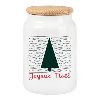 Sapin de Noël - Minimaliste - Boîte à biscuits avec couvercle en bois - blanc - Devant