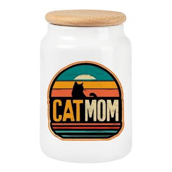 Cat Mom Vintage Sunset Katze Katzen - Keksdose mit Holzdeckel - Weiß - Vorne