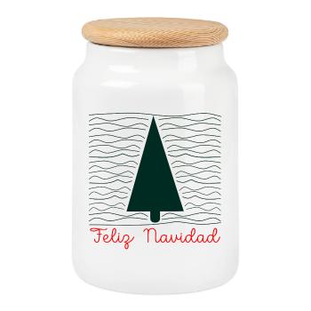 Minimalistische Weihnachtsgrüße - Keksdose mit Holzdeckel - Weiß - Vorne