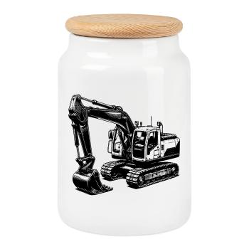Pelle puissante : la machine à bras long - Boîte à biscuits avec couvercle en bois - blanc - Devant