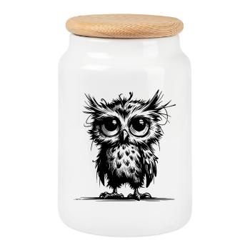 Hiboux Fatigués Gardiens de la Forêt - Boîte à biscuits avec couvercle en bois - blanc - Devant