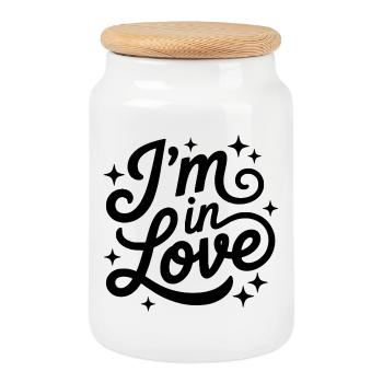 I'm in love script design - Cookie Jar with Wooden Lid - white - Front