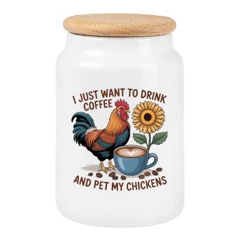 Poulet Café - Boîte à biscuits avec couvercle en bois - blanc - Devant