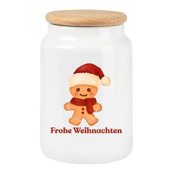 Joyeux Noël Avent du bonhomme en pain d’épices - Boîte à biscuits avec couvercle en bois - blanc - Devant