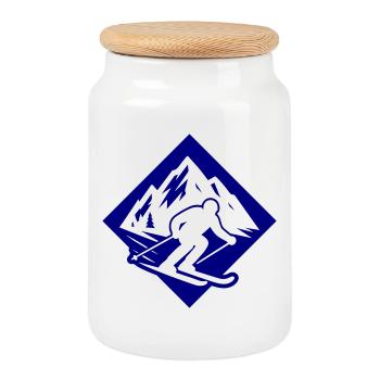 Ski Sport Silhouette Mountains - Cookie Jar with Wooden Lid - white - Front