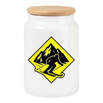Ski Sport Silhouette Mountains - Cookie Jar with Wooden Lid - white - Front