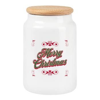 Merry Christmas Script Festive - Cookie Jar with Wooden Lid - white - Front