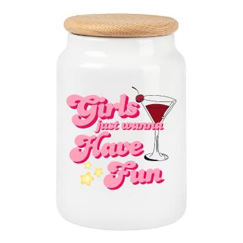 GIRLS JUST WANT TO HAVE FUN - Cookie Jar with Wooden Lid - white - Front