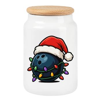 Boule de bowling drôle sur le thème de Noël - Boîte à biscuits avec couvercle en bois - blanc - Devant