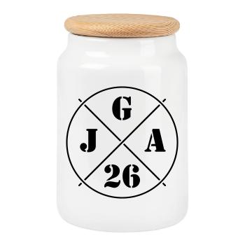 Bachelor Party 26 (Bachelor Party 2026 Circle Symbol B) - Cookie Jar with Wooden Lid - white - Front