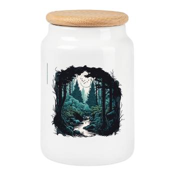 Sentier de la Forêt Lunaire au clair de lune - Boîte à biscuits avec couvercle en bois - blanc - Devant