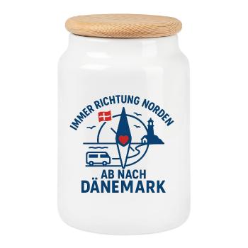 Toujours en route vers le nord – voyage de vacances au Danemark - Boîte à biscuits avec couvercle en bois - blanc - Devant