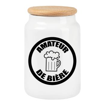Amateur de bière | Alcool - Boîte à biscuits avec couvercle en bois - blanc - Devant