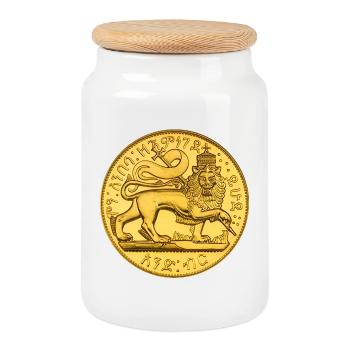 1889-1897 Menelik II Tripe of Judah Lion of Judah  - Keksdose mit Holzdeckel - Weiß - Vorne