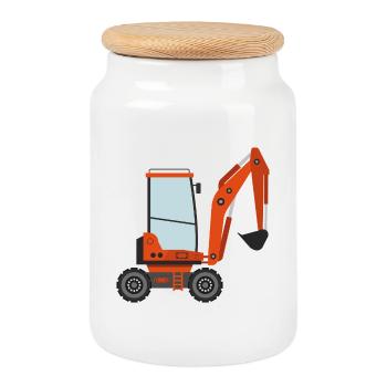 Excavator - Cookie Jar with Wooden Lid - white - Front